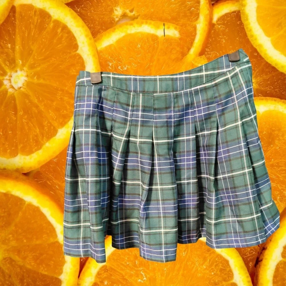 Forever 21 Green Plaid Pleated Mini Skirt Small Tartan Schoolgirl Preppy - Picture 3 of 6